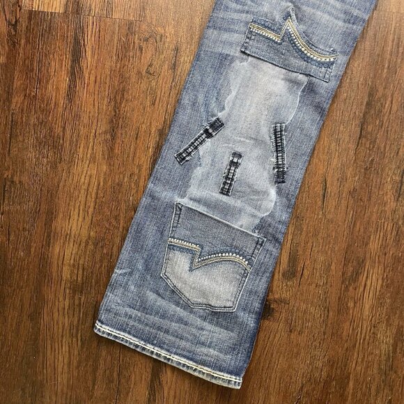 Rock Revival Easy Boot Cut Jeans Women 30 Blue Dark Wash Rhinestone Sequin - Picture 7 of 14